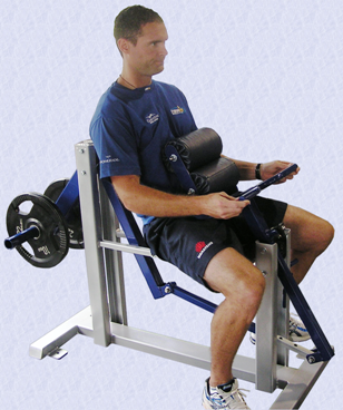 Start position for the MyoQuip MyoHinge strength machine in flexion mode, targetting the iliopsoas